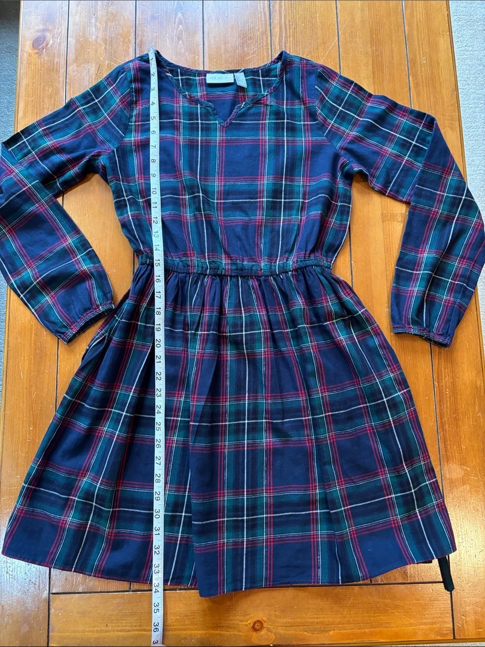 The Children's Place Navy Tartan Plaid Long-Sleeve Belted Dress Girls Size 16